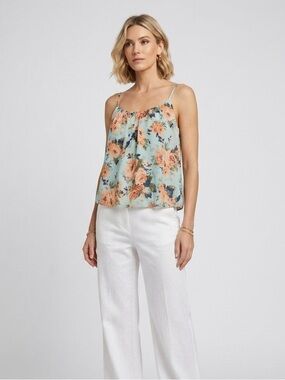 3/$30 Mint & Peach Floral Spaghetti Strap Bubble Top Size Extra Small